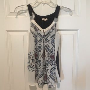 Rewind Tank Top, White and Navy Blue Pattern, Small